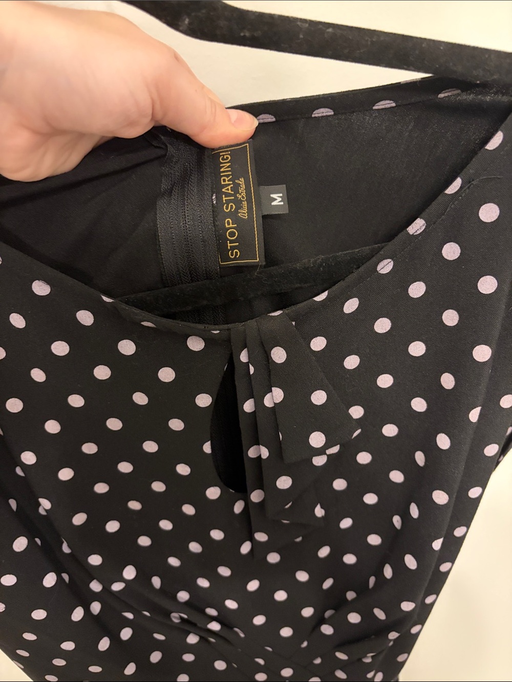 Stop Staring Black Midi Dress with Blush Pink Polka Dots and Waist Tie - Picture 2 of 4
